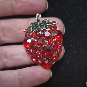 Red Crystal Strawberry Pendant Necklace - Fashion Jewelry